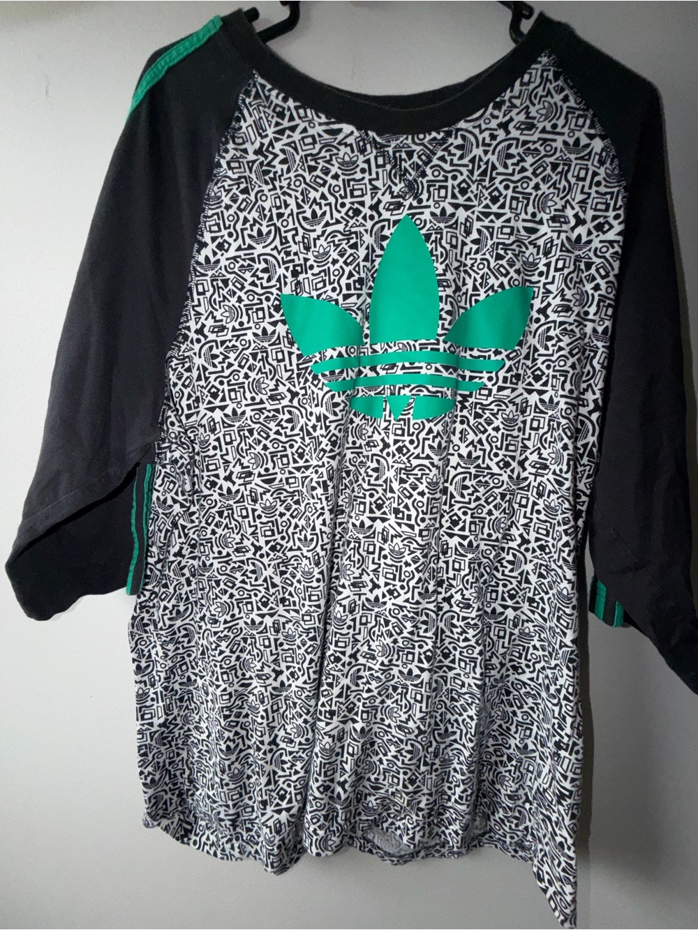 adidas Black and Blue Logo Patterned Crewneck